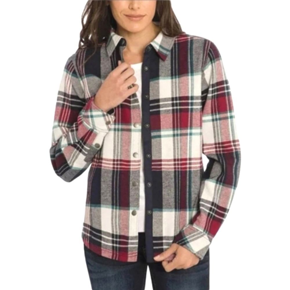 ORVIS Women's Red White Buffalo Plaid Long Sleeve Snap Shacket Top Size Large